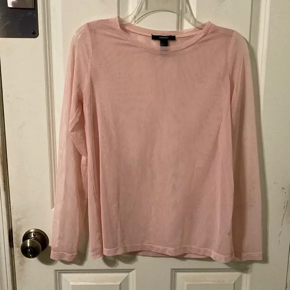 Forever 21 Sheer Pink Long Sleeve Top L Like New - Picture 2 of 6